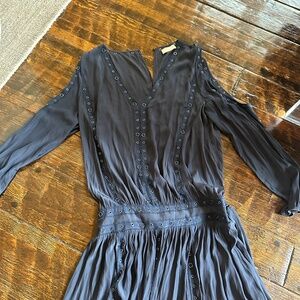 Ramy Brook blue rivet detail dress shoulder cut out